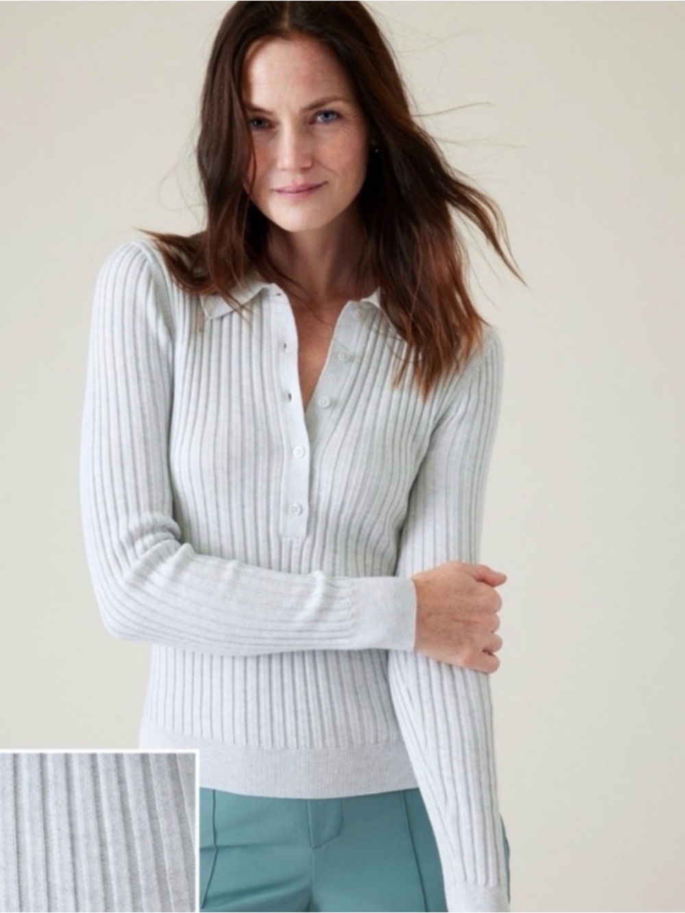 Athleta Light Gray Ribbed Knit Henley